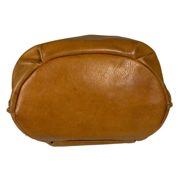 Vintage FOSSIL Camel Tan Leather Drawstring Bucket Shoulder Bag Tassel Charm - Picture 8 of 16